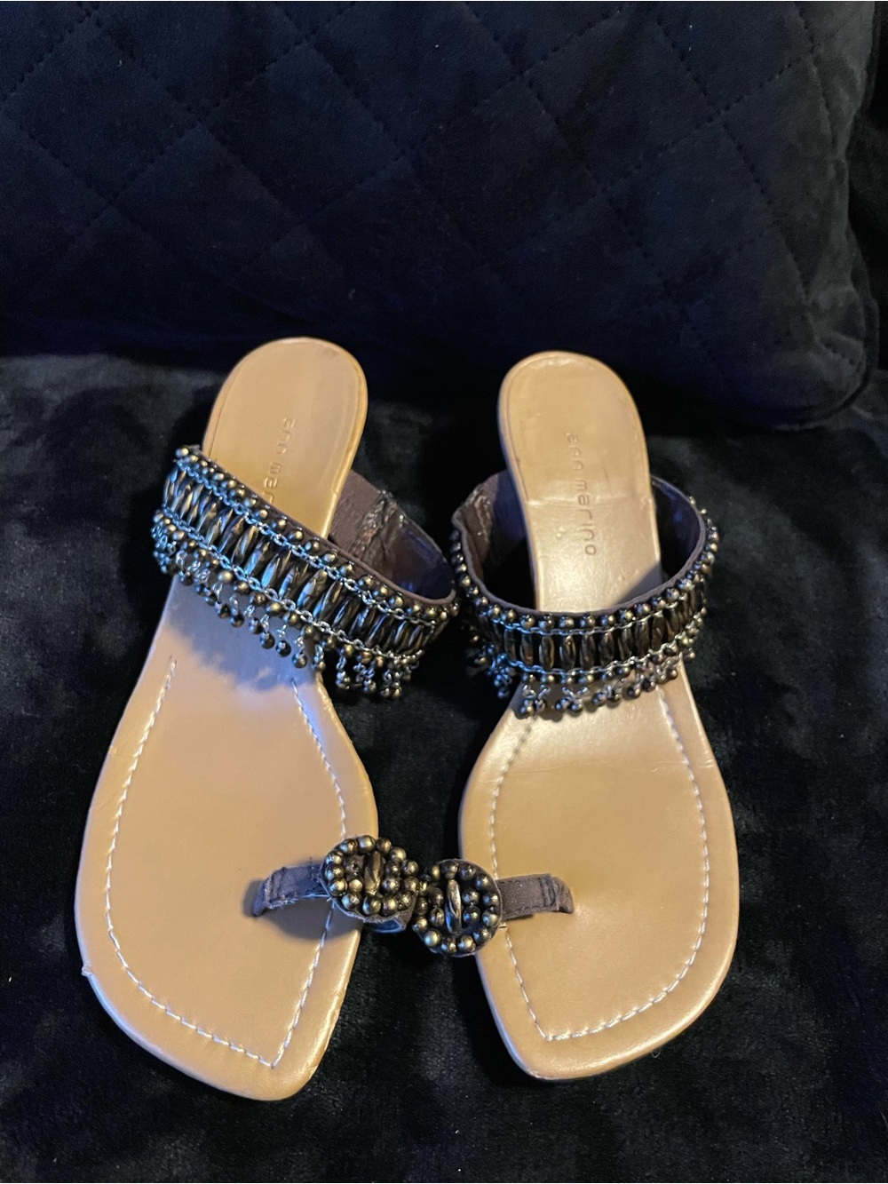 Ann Marino Elegant Embellished brown Beaded Toe-Loop Sandals